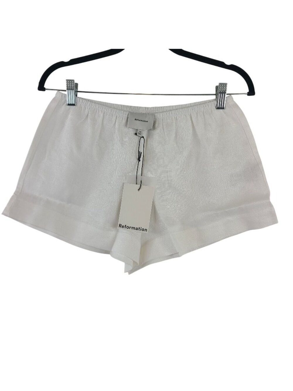 Reformation Nora Linen Shorts White Sz XS Elastic Waist Lightweight & Breathable